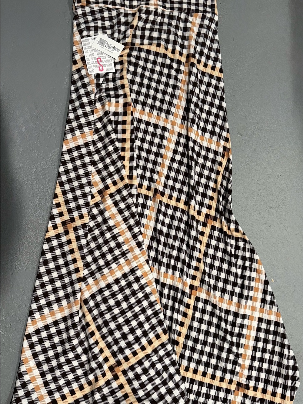 LuLaRoe Black, White & Tan Plaid Maxi Skirt